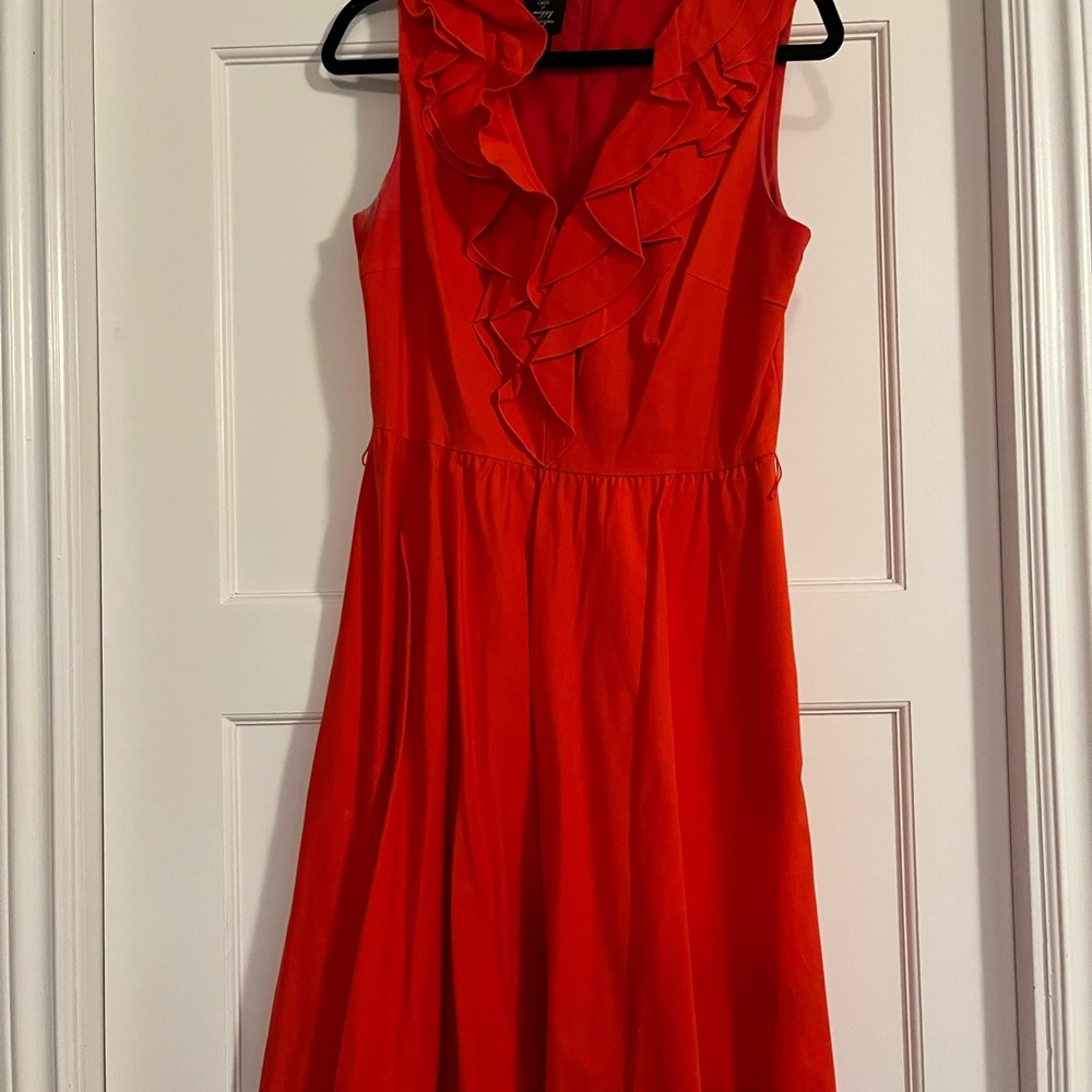 Bright Orange Ruffle Knee Length Dress